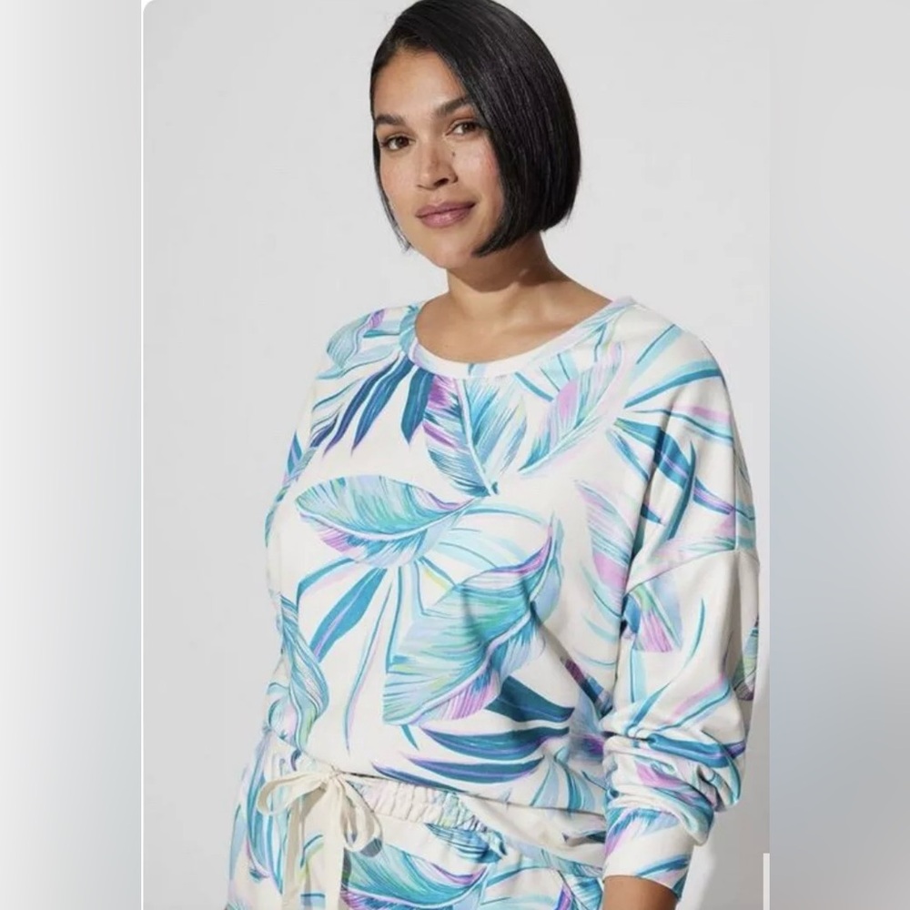 Torrid Terry Cloth Long Sleeve Beach Sweatshirt Pretty Summer Leaves  Sz 00/M-L